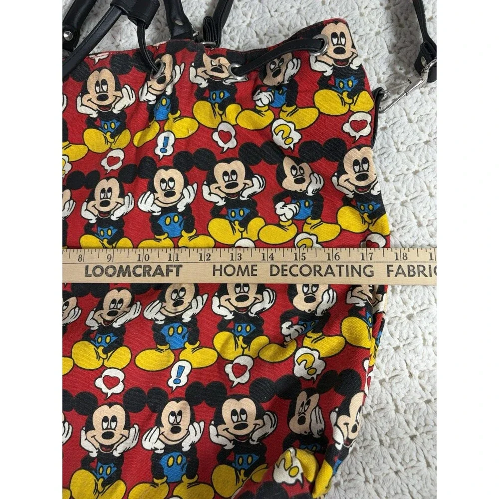 Vintage 90s Mickey Mouse Faces All Over Print Canvas Drawstring Bag Bucket Tote